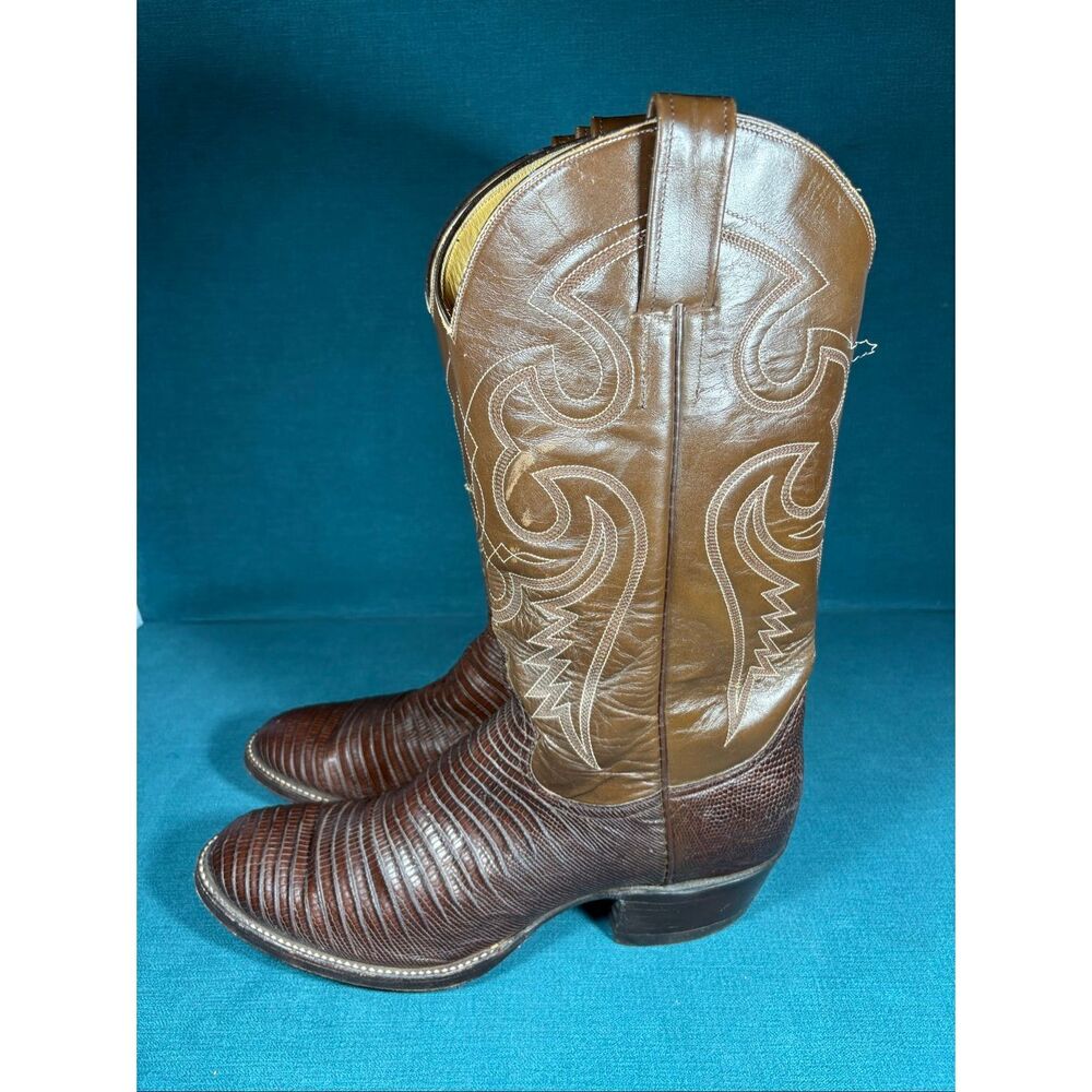 Vintage Tener's Men's Genuine Teju Leather Cowboy Boots – Size 9 – Brown Western